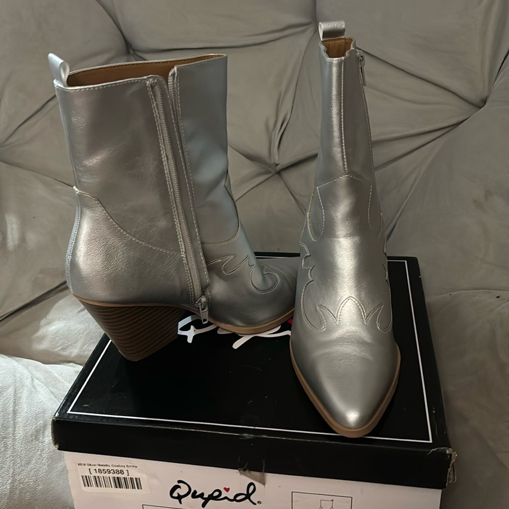 Metallic Silver Cowboy Bootie